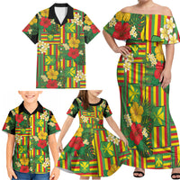 Hawaii Kanaka Maoli Hibiscus Family Matching Off Shoulder Maxi Dress and Hawaiian Shirt Hawaiian Flag Motif LT9 - Polynesian Pride