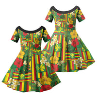 Hawaii Kanaka Maoli Hibiscus Family Matching Off Shoulder Maxi Dress and Hawaiian Shirt Hawaiian Flag Motif LT9 Daughter's Dress Green - Polynesian Pride