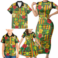 Hawaii Kanaka Maoli Hibiscus Family Matching Short Sleeve Bodycon Dress and Hawaiian Shirt Hawaiian Flag Motif LT9 - Polynesian Pride