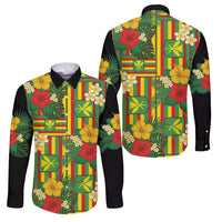 Hawaii Kanaka Maoli Hibiscus Family Matching Short Sleeve Bodycon Dress and Hawaiian Shirt Hawaiian Flag Motif LT9 Dad's Shirt - Long Sleeve Green - Polynesian Pride