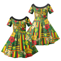 Hawaii Kanaka Maoli Hibiscus Family Matching Short Sleeve Bodycon Dress and Hawaiian Shirt Hawaiian Flag Motif LT9 Daughter's Dress Green - Polynesian Pride