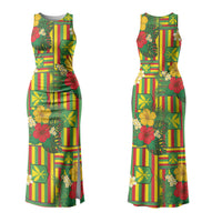 Hawaii Kanaka Maoli Hibiscus Family Matching Tank Maxi Dress and Hawaiian Shirt Hawaiian Flag Motif LT9 Mom's Dress Green - Polynesian Pride
