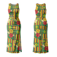 Hawaii Kanaka Maoli Hibiscus Family Matching Tank Maxi Dress and Hawaiian Shirt Hawaiian Flag Motif LT9 Mom's Dress Green - Polynesian Pride