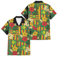 Hawaii Kanaka Maoli Hibiscus Family Matching Tank Maxi Dress and Hawaiian Shirt Hawaiian Flag Motif LT9 Dad's Shirt - Short Sleeve Green - Polynesian Pride