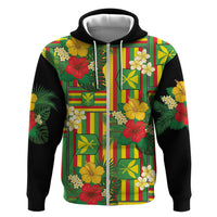 Hawaii Kanaka Maoli Hibiscus Hoodie Hawaiian Flag Motif LT9 Zip Hoodie Green - Polynesian Pride