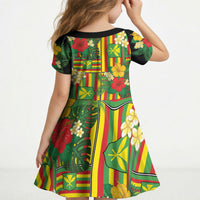 Hawaii Kanaka Maoli Hibiscus Kid Short Sleeve Dress Hawaiian Flag Motif LT9 - Polynesian Pride
