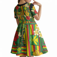 Hawaii Kanaka Maoli Hibiscus Kid Short Sleeve Dress Hawaiian Flag Motif LT9 - Polynesian Pride