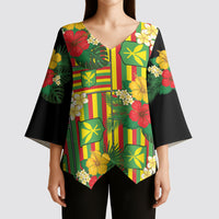 Hawaii Kanaka Maoli Hibiscus Kimono Sleeve Blouse Hawaiian Flag Motif