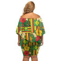 Hawaii Kanaka Maoli Hibiscus Off Shoulder Short Dress Hawaiian Flag Motif