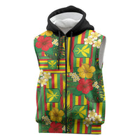 Hawaii Kanaka Maoli Hibiscus Sleeveless Zip Hoodie Hawaiian Flag Motif