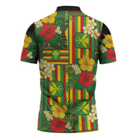 Hawaii Kanaka Maoli Hibiscus Zipper Polo Shirt Hawaiian Flag Motif LT9 - Polynesian Pride