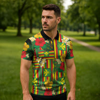 Hawaii Kanaka Maoli Hibiscus Zipper Polo Shirt Hawaiian Flag Motif LT9 - Polynesian Pride
