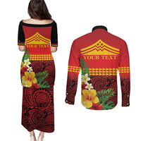 Hawaii Ku Kia'i Mauna Personalized Couples Matching Puletasi and Long Sleeve Button Shirt Hibiscus Kakau Pattern LT9 - Polynesian Pride