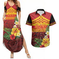 Hawaii Ku Kia'i Mauna Personalized Couples Matching Summer Maxi Dress and Hawaiian Shirt Hibiscus Kakau Pattern LT9 Red - Polynesian Pride