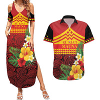 Hawaii Ku Kia'i Mauna Personalized Couples Matching Summer Maxi Dress and Hawaiian Shirt Hibiscus Kakau Pattern
