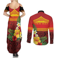 Hawaii Ku Kia'i Mauna Personalized Couples Matching Summer Maxi Dress and Long Sleeve Button Shirt Hibiscus Kakau Pattern LT9 - Polynesian Pride