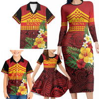Hawaii Ku Kia'i Mauna Personalized Family Matching Long Sleeve Bodycon Dress and Hawaiian Shirt Hibiscus Kakau Pattern LT9 - Polynesian Pride