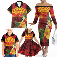 Hawaii Ku Kia'i Mauna Personalized Family Matching Off The Shoulder Long Sleeve Dress and Hawaiian Shirt Hibiscus Kakau Pattern LT9 - Polynesian Pride