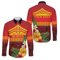 Hawaii Ku Kia'i Mauna Personalized Family Matching Off The Shoulder Long Sleeve Dress and Hawaiian Shirt Hibiscus Kakau Pattern LT9 Dad's Shirt - Long Sleeve Red - Polynesian Pride