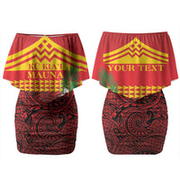 Hawaii Ku Kia'i Mauna Personalized Family Matching Off Shoulder Short Dress and Hawaiian Shirt Hibiscus Kakau Pattern LT9 Mom's Dress Red - Polynesian Pride
