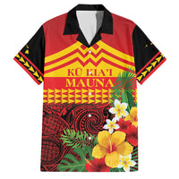 Hawaii Ku Kia'i Mauna Personalized Family Matching Off Shoulder Short Dress and Hawaiian Shirt Hibiscus Kakau Pattern LT9 Dad's Shirt - Short Sleeve Red - Polynesian Pride