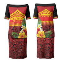 Hawaii Ku Kia'i Mauna Personalized Family Matching Puletasi and Hawaiian Shirt Hibiscus Kakau Pattern LT9 Mom's Dress Red - Polynesian Pride