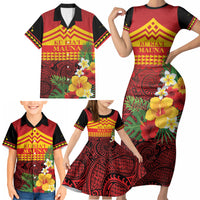 Hawaii Ku Kia'i Mauna Personalized Family Matching Short Sleeve Bodycon Dress and Hawaiian Shirt Hibiscus Kakau Pattern LT9 - Polynesian Pride