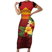Hawaii Ku Kia'i Mauna Personalized Family Matching Short Sleeve Bodycon Dress and Hawaiian Shirt Hibiscus Kakau Pattern