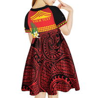 Hawaii Ku Kia'i Mauna Personalized Kid Short Sleeve Dress Hibiscus Kakau Pattern LT9 - Polynesian Pride