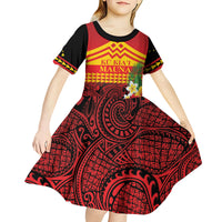 Hawaii Ku Kia'i Mauna Personalized Kid Short Sleeve Dress Hibiscus Kakau Pattern LT9 - Polynesian Pride
