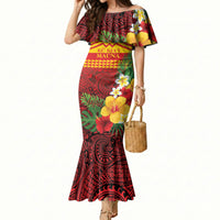 Hawaii Ku Kia'i Mauna Personalized Mermaid Dress Hibiscus Kakau Pattern LT9 Women Red - Polynesian Pride