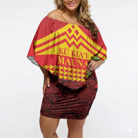 Hawaii Ku Kia'i Mauna Personalized Off Shoulder Short Dress Hibiscus Kakau Pattern LT9 Women Red - Polynesian Pride