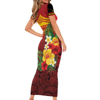 Hawaii Ku Kia'i Mauna Personalized Short Sleeve Bodycon Dress Hibiscus Kakau Pattern LT9 - Polynesian Pride