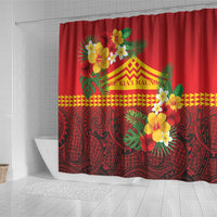 Hawaii Ku Kia'i Mauna Shower Curtain Hibiscus Kakau Pattern