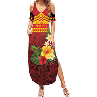 Hawaii Ku Kia'i Mauna Personalized Summer Maxi Dress Hibiscus Kakau Pattern LT9 Women Red - Polynesian Pride