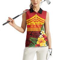 Hawaii Ku Kia'i Mauna Personalized Women Sleeveless Polo Shirt Hibiscus Kakau Pattern