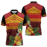 Hawaii Ku Kia'i Mauna Personalized Zipper Polo Shirt Hibiscus Kakau Pattern LT9 - Polynesian Pride