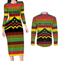 Hawaii Ku Kia'i Mauna Personalized Couples Matching Long Sleeve Bodycon Dress and Long Sleeve Button Shirt Hawaiian Kanaka Maoli Motif
