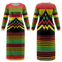 Hawaii Ku Kia'i Mauna Personalized Family Matching Long Sleeve Bodycon Dress and Hawaiian Shirt Hawaiian Kanaka Maoli Motif LT9 Mom's Dress Green - Polynesian Pride