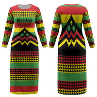 Hawaii Ku Kia'i Mauna Personalized Family Matching Long Sleeve Bodycon Dress and Hawaiian Shirt Hawaiian Kanaka Maoli Motif LT9 Mom's Dress Green - Polynesian Pride