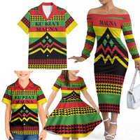 Hawaii Ku Kia'i Mauna Personalized Family Matching Off The Shoulder Long Sleeve Dress and Hawaiian Shirt Hawaiian Kanaka Maoli Motif LT9 - Polynesian Pride