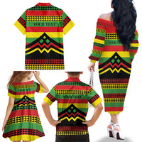 Hawaii Ku Kia'i Mauna Personalized Family Matching Off The Shoulder Long Sleeve Dress and Hawaiian Shirt Hawaiian Kanaka Maoli Motif LT9 Mom's Dress Green - Polynesian Pride