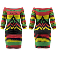 Hawaii Ku Kia'i Mauna Personalized Family Matching Off The Shoulder Long Sleeve Dress and Hawaiian Shirt Hawaiian Kanaka Maoli Motif LT9 Mom's Dress Green - Polynesian Pride