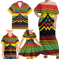 Hawaii Ku Kia'i Mauna Personalized Family Matching Off Shoulder Maxi Dress and Hawaiian Shirt Hawaiian Kanaka Maoli Motif LT9 - Polynesian Pride