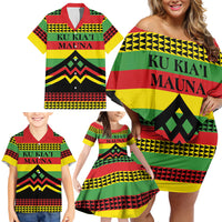 Hawaii Ku Kia'i Mauna Personalized Family Matching Off Shoulder Short Dress and Hawaiian Shirt Hawaiian Kanaka Maoli Motif LT9 - Polynesian Pride