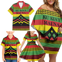 Hawaii Ku Kia'i Mauna Personalized Family Matching Off Shoulder Short Dress and Hawaiian Shirt Hawaiian Kanaka Maoli Motif LT9 - Polynesian Pride
