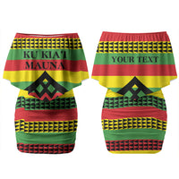 Hawaii Ku Kia'i Mauna Personalized Family Matching Off Shoulder Short Dress and Hawaiian Shirt Hawaiian Kanaka Maoli Motif LT9 Mom's Dress Green - Polynesian Pride