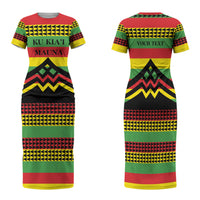 Hawaii Ku Kia'i Mauna Personalized Family Matching Short Sleeve Bodycon Dress and Hawaiian Shirt Hawaiian Kanaka Maoli Motif LT9 Mom's Dress Green - Polynesian Pride