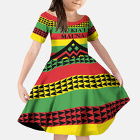 Hawaii Ku Kia'i Mauna Personalized Kid Short Sleeve Dress Hawaiian Kanaka Maoli Motif LT9 KID Green - Polynesian Pride