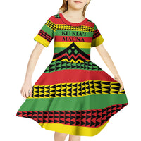 Hawaii Ku Kia'i Mauna Personalized Kid Short Sleeve Dress Hawaiian Kanaka Maoli Motif LT9 - Polynesian Pride